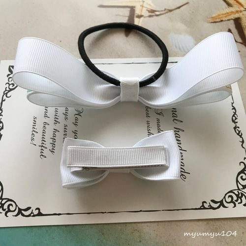 パイナップルリボンの親子お揃いヘアゴム＆ヘアクリップセット