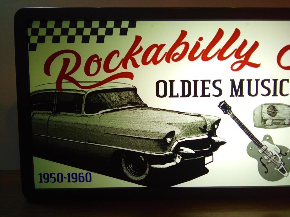 オールデイズ ロカビリー アメ車 ギター サイン 看板 置物 雑貨 LED2wayライトBOX