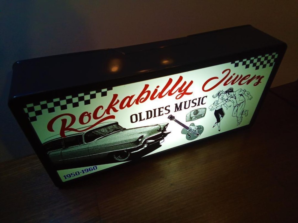 オールデイズ ロカビリー アメ車 ギター サイン 看板 置物 雑貨 LED2wayライトBOX