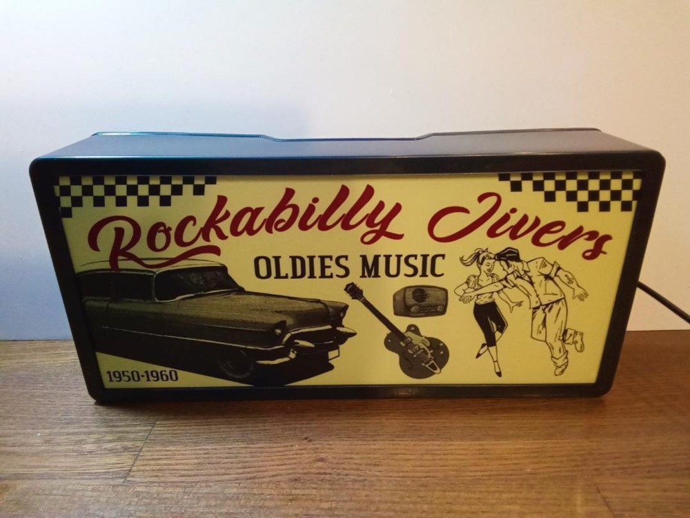 オールデイズ ロカビリー アメ車 ギター サイン 看板 置物 雑貨 LED2wayライトBOX