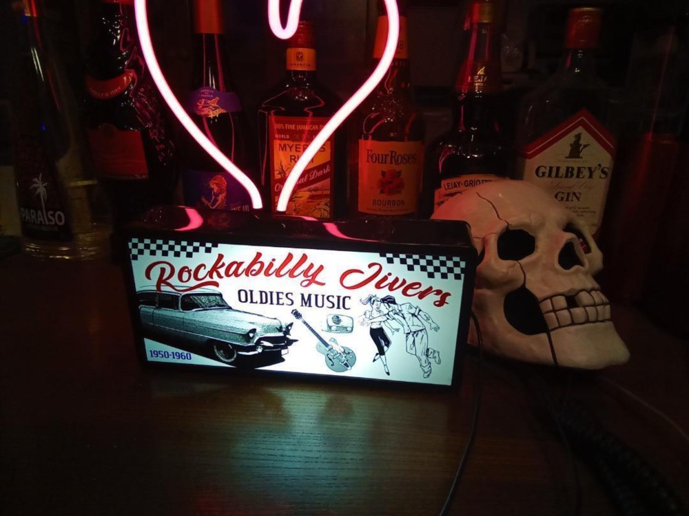 オールデイズ ロカビリー アメ車 ギター サイン 看板 置物 雑貨 LED2wayライトBOX