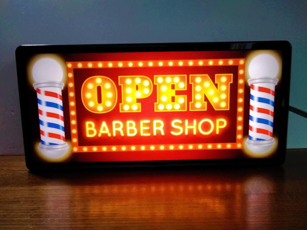 バーバー 理容室 ヘアーサロン 床屋さん レトロ BARBER サイン 看板 置物 雑貨 LED2wayライトBOX