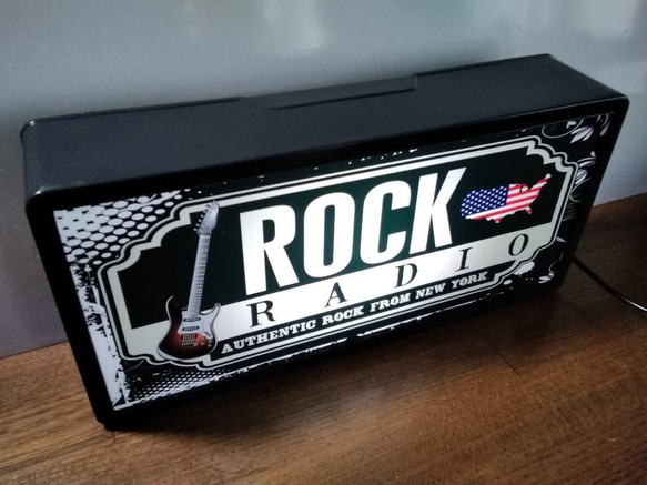 アメリカン ギター ROCK'N'ROLL RADIO ラジオ サイン 看板 置物 雑貨 LED2wayライトBOX 2枚目の画像
