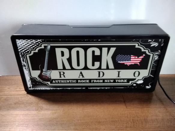 アメリカン ギター ROCK'N'ROLL RADIO ラジオ サイン 看板 置物 雑貨 LED2wayライトBOX 3枚目の画像