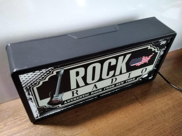 アメリカン ギター ROCK'N'ROLL RADIO ラジオ サイン 看板 置物 雑貨 LED2wayライトBOX 4枚目の画像
