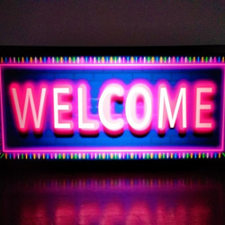 WELCOME ウェルカム ようこそ いらっしゃいませ 営業中 サイン 看板 置物 雑貨 LED2wayライトBOX 1枚目の画像