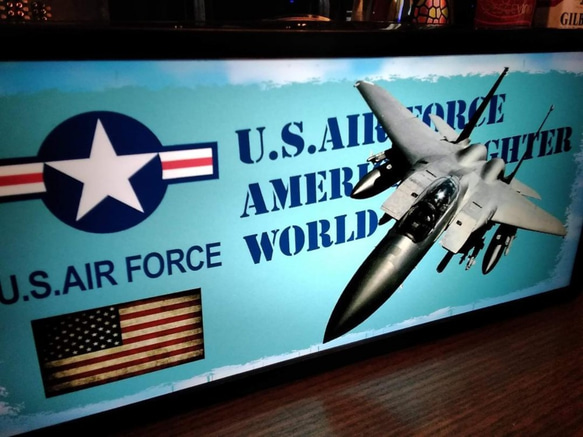 ミリタリー 戦闘機 U.S.AIR FORCE プラモデル サイン 看板 置物 雑貨 雑貨 LED2wayライトBOX 2枚目の画像