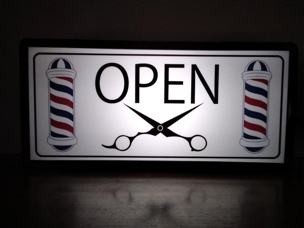 バーバーショップ 理容室 ヘアーサロン 床屋さん オープン クローズ 両面 看板 置物 雑貨 LED2wayライトBOX