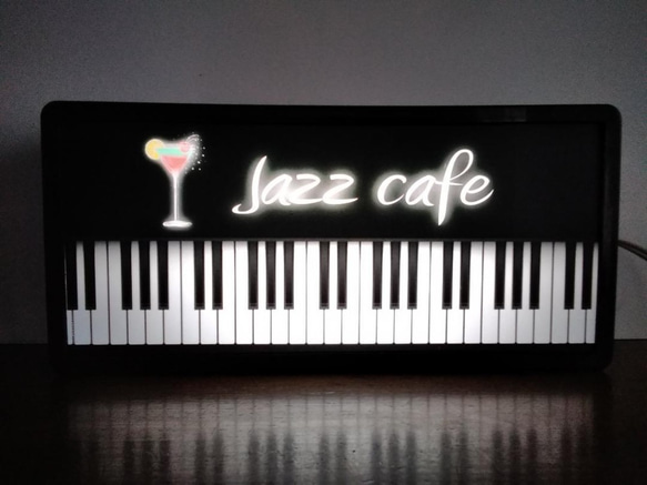 ジャズ ピアノ JAZZ 喫茶 カフェ カクテル バー パブ 酒 サイン 看板 置物 雑貨 LED2wayライトBOX 1枚目の画像