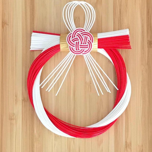 お正月飾り 水引 リース 紅白 梅結び シンプル M 約12cm リース okiron