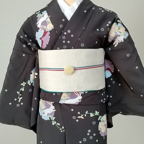 雪輪にうさぎ柄の着物 洗えるポリエステル着物 着物 文山染工