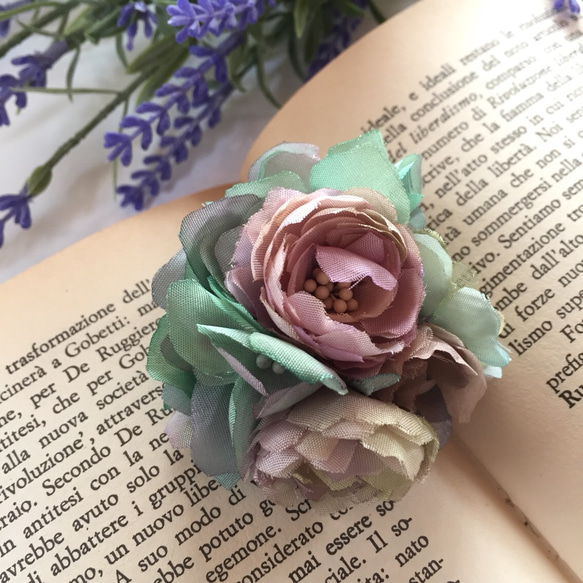 セール】布花 ミニ薔薇とアジサイのブーケコサージュ(ミニ1）(ヘア  