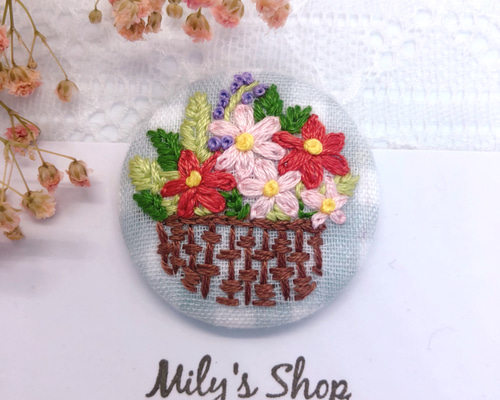 刺繍ブローチ（flower basket)ポインセチア【ブローチ/ヘアゴム】 胸針  