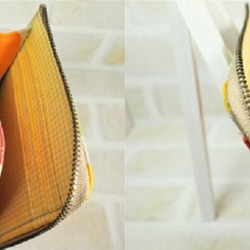 可愛いリンゴ柄のＬ型ファスナーミニ財布（同生地持ち手付） 4枚目の画像