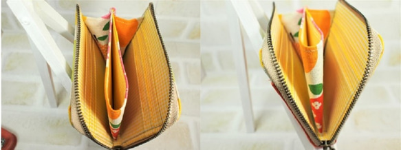可愛いリンゴ柄のＬ型ファスナーミニ財布（同生地持ち手付） 4枚目の画像