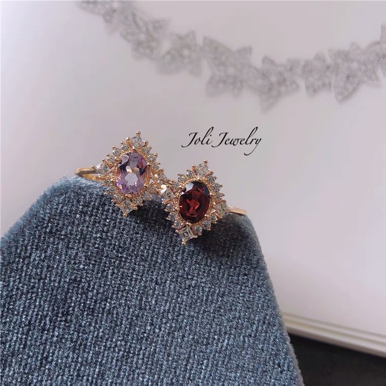 オリジナル アメジスト ジェムストーンリング キラキラ 天然宝石 紫水晶 レトロ ヘイローリング