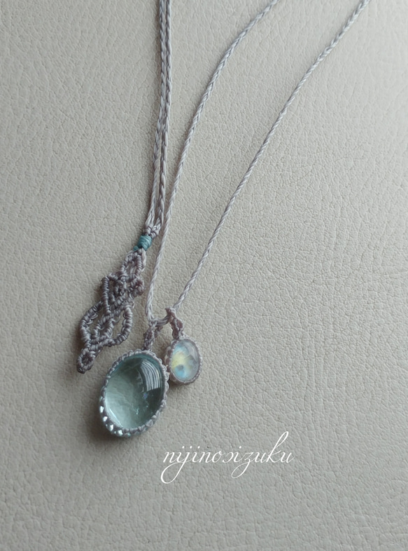 アクアマリンとムーンストーンのマクラメ編みネックレス ネックレス
