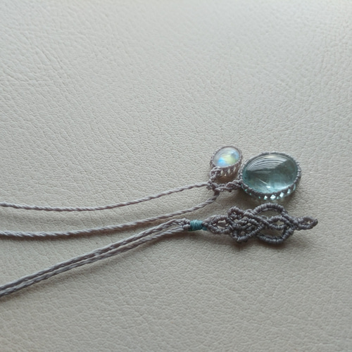 モルガナイト＆ムーンストーン＆バリサイト＆アクアマリンのマクラメ編みネックレス♡ モルガナイト＆ムーンストーン＆バリサイト＆アクアマリンのマクラメ