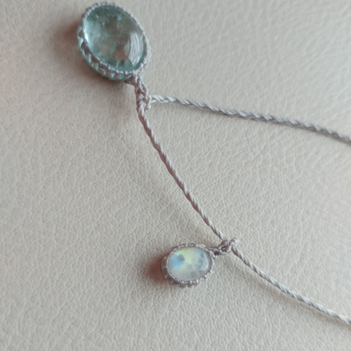 アクアマリンとムーンストーンのマクラメ編みネックレス ネックレス