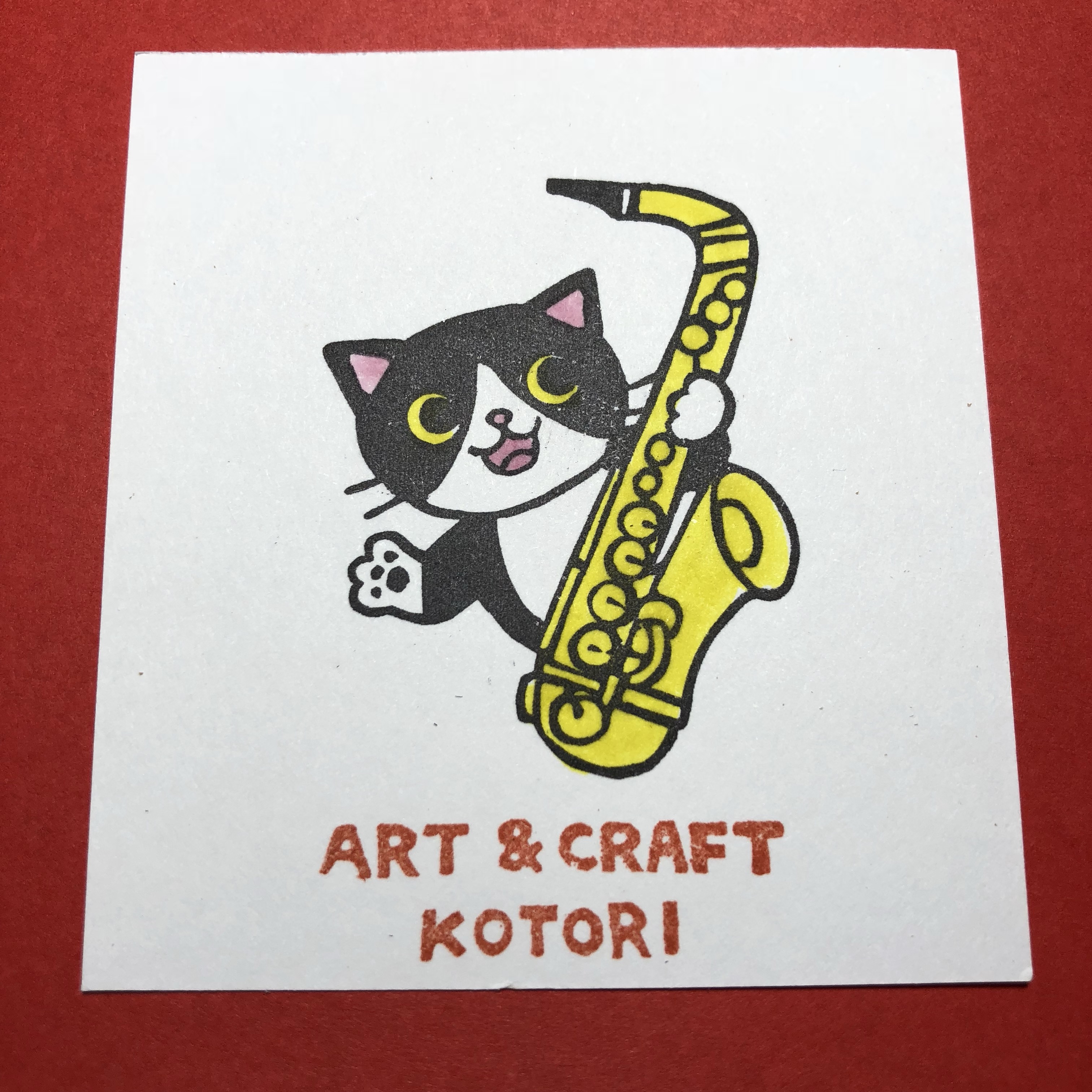 消しゴムはんこ 猫とサックス はんこ・スタンプ 休止中ART&CRAFT
