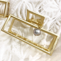 square pearl hair clip ケシパール付き　(ブルーグレー) 5枚目の画像