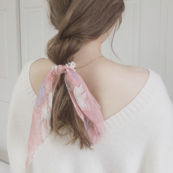 ribbon scarf tei 2way (スカーフ付きパールヘアゴム) 8枚目の画像