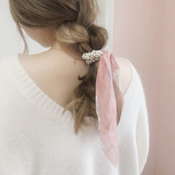 ribbon scarf tei 2way (スカーフ付きパールヘアゴム) 1枚目の画像