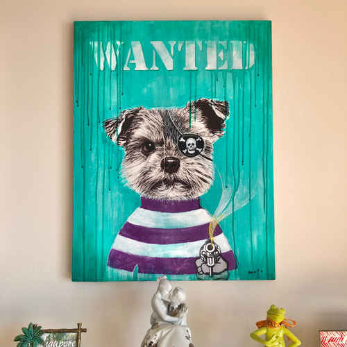 犬の絵　「深夜、とあるバーで」　原画 WANTED 犬の容疑者［原画］ 絵画 motobianco.art 通販 13036564