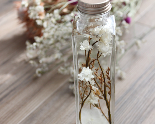 ◆ハーバリウム　199 美しい白バラ*.:。✿*゜¨White bottle ◇ハーバリウム 319 グリーンとホワイトのナチュラルbottle