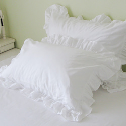 pur クッションカバー (ホワイト) フリル ワッシャーコットン100