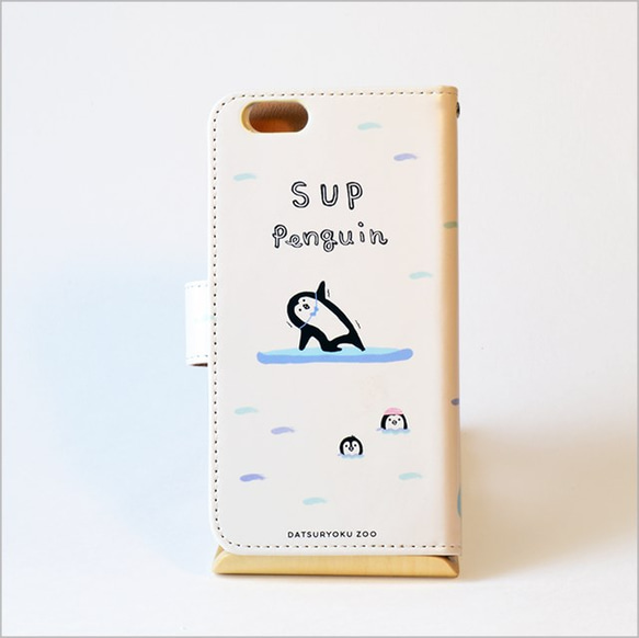 【手帳型】シュールなSUPペンギン スマホケース 2枚目の画像