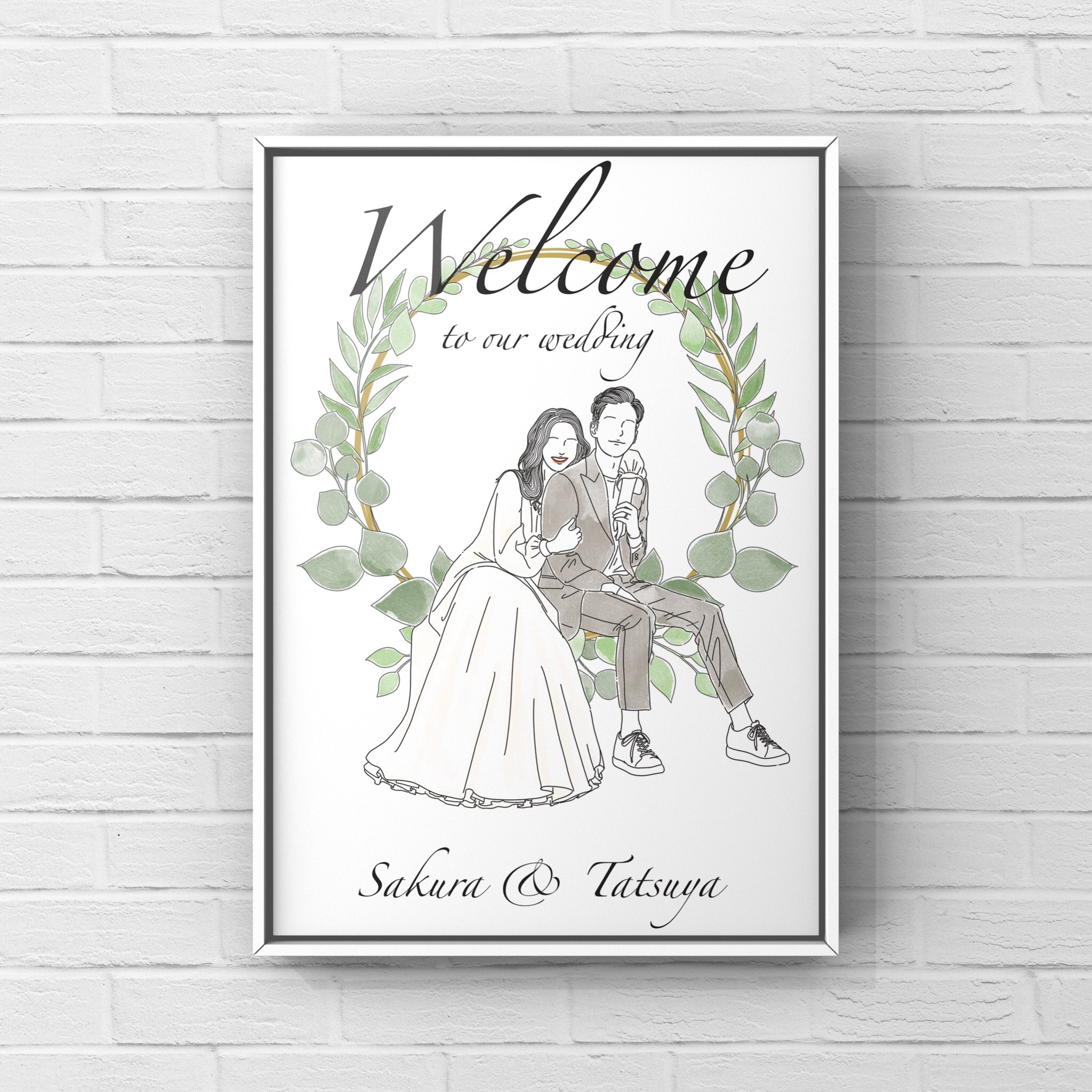 イラストによる「文字絵」のウェルカムボード 結婚祝 プレゼント 贈り物 尾鰭堂 イラストによる「文字絵」のウェルカムボード 結婚祝 プレゼント
