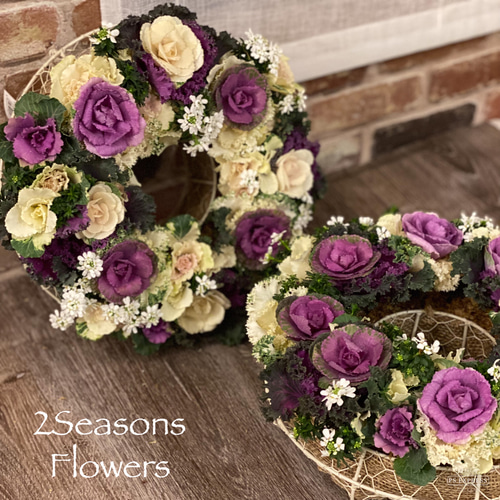 葉牡丹のリース blanc 2021 クリスマス お正月 ギャザリング 寄せ植え