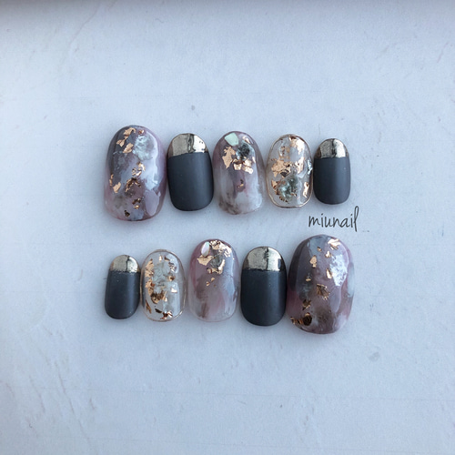 206］くすみピンクとグレージュのニュアンスネイル/マイカネイル  