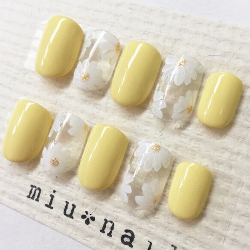 27］ネイルチップ/パステルイエローのフラワーネイル ネイルチップ