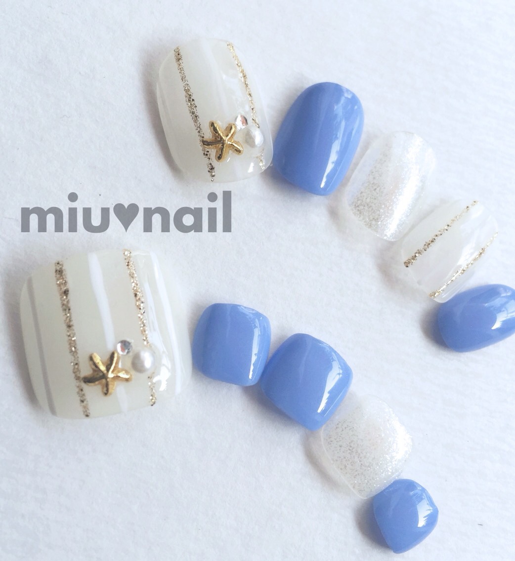 ［S01］再販＊ﾊﾝﾄﾞ&ﾌｯﾄset＊大人マリン＊スターフィッシュのストライプ＊blue