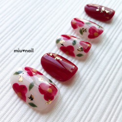 150］ネイルチップ/成人式/前撮り/卒業式/着物/和装＊椿ネイル ネイル