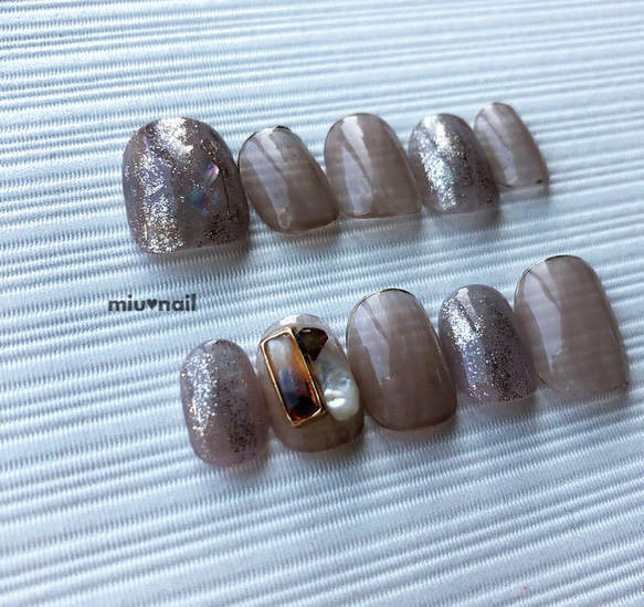 ［152］再販＊くすみbrown×pinkのニュアンスネイル 2枚目の画像