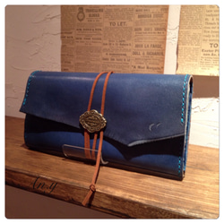 栃木レザー長財布紐巻きネイビーブルー その他ミニ財布・コンパクト