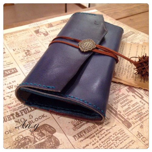 栃木レザー長財布紐巻きネイビーブルー その他ミニ財布・コンパクト