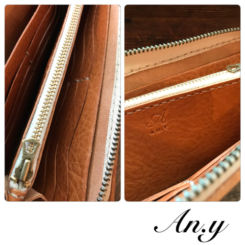 栃木レザーラウンドファスナー長財布＊オイルバケッタCamel 長財布 An  