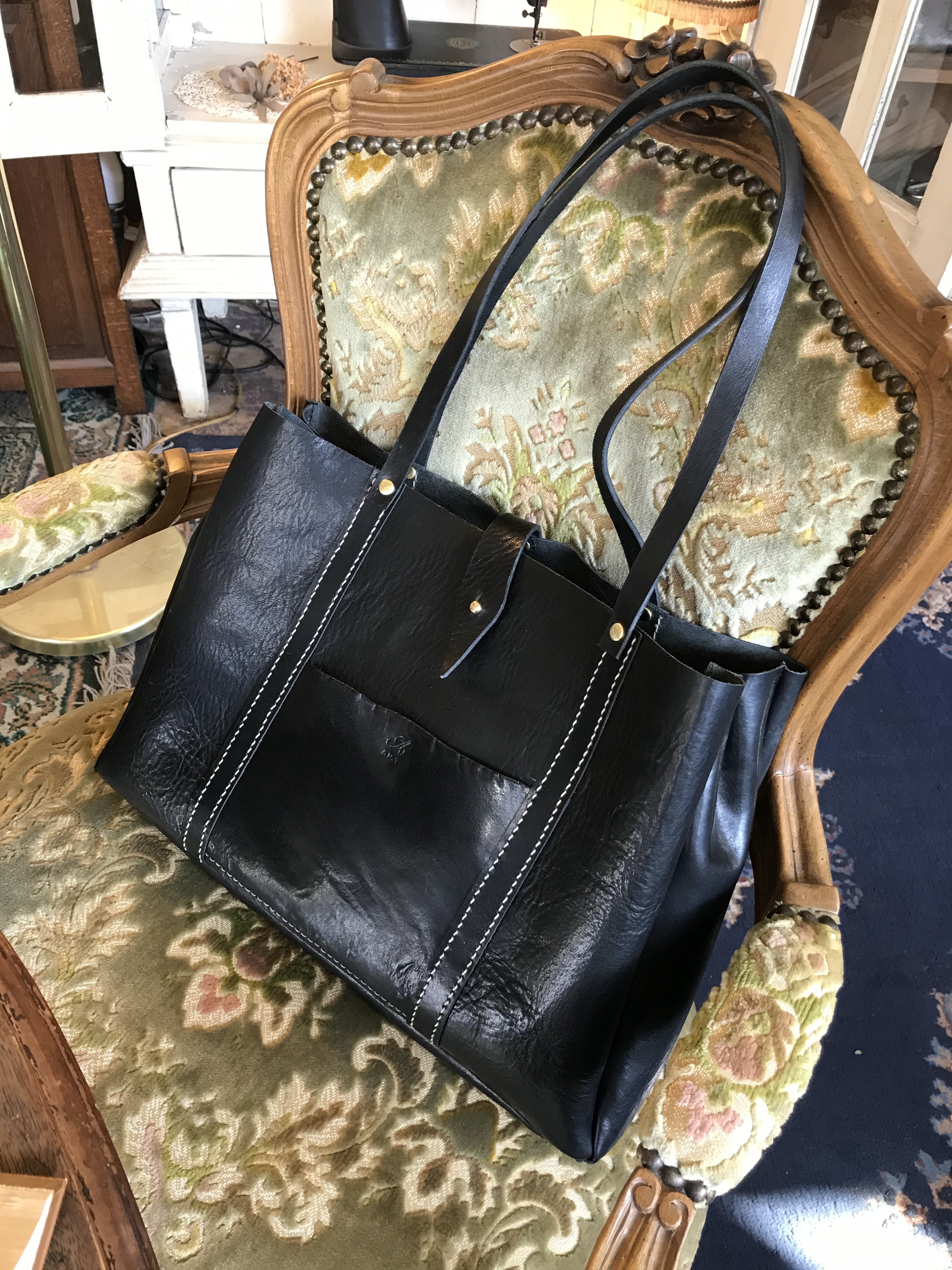 栃木レザー大振りビジネストートバッグBlack