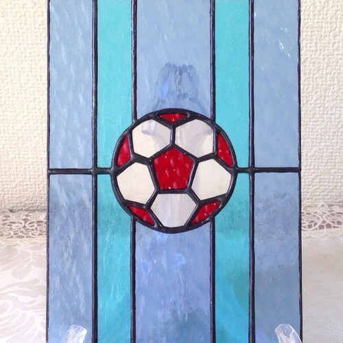 ブランド雑貨総合 ステンドグラスサッカーボールのミニパネル＊サムライ日本 工芸品