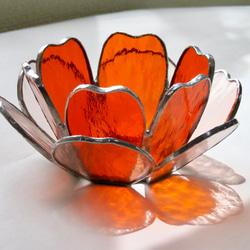 【Creema限定早割価格】ステンドグラス ＊オレンジの花のキャンドルホルダー＊ 4枚目の画像