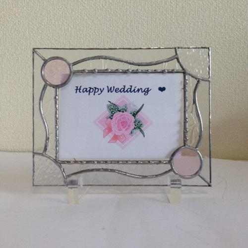 ステンドグラス フォトフレーム＊シンプルデザインピンク＊ フォト