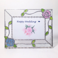 ステンドグラス フォトフレーム＊ピンクとブルーの薔薇＊① フォト