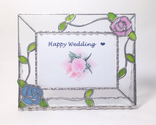 ステンドグラス フォトフレーム＊ピンクとブルーの薔薇＊①