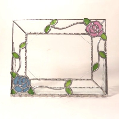 ステンドグラス フォトフレーム＊ピンクとブルーの薔薇＊①