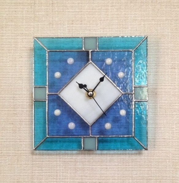 ステンドグラス壁掛け時計＊ブルー＊ 掛け時計・置き時計 プチ＊ベール