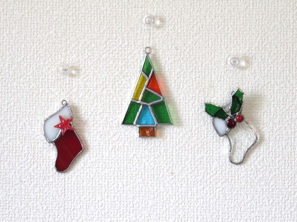 ステンドグラス クリスマスのオーナメント3点セット ＊クリスマス